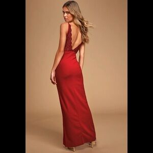 NWT LULUS Love and Affection Red Lace Sleeveless Maxi Dress